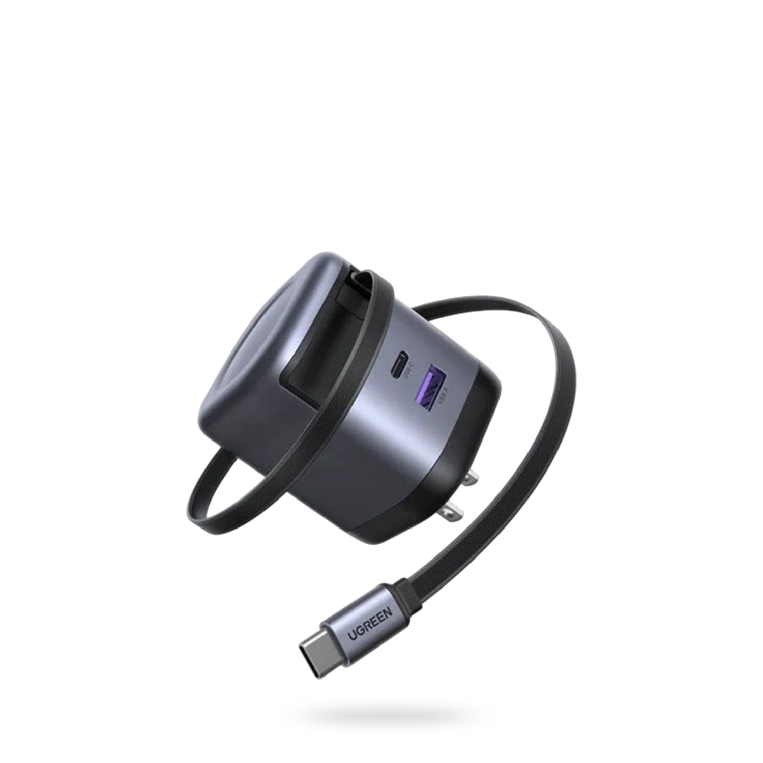 UGREEN Nexode X605 65W GaN Fast Charger with Retractable Charger - Space Gray